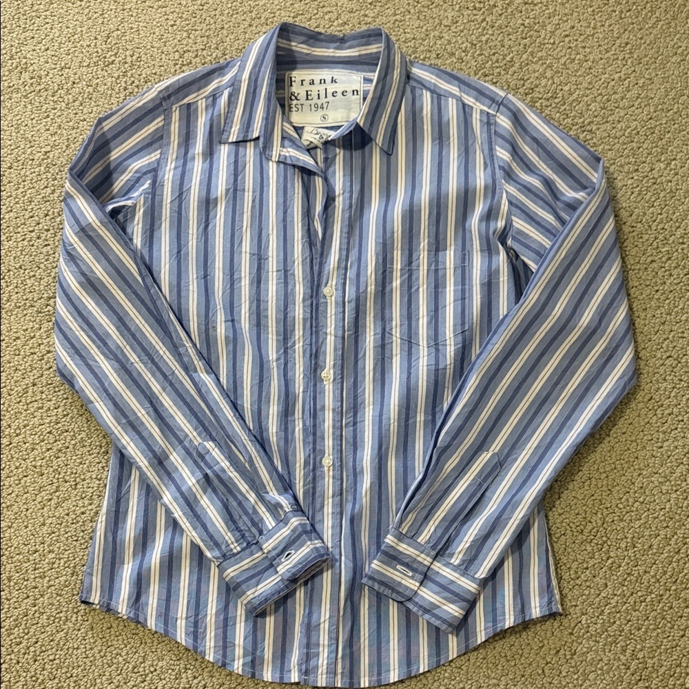 Frank & Eileen Blue and White Striped Men's Button-Down Shirt - Picture 5 of 5